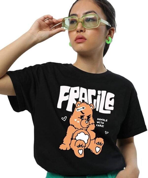 Women's Graphic Printed 100% Cotton T-Shirt - Boyfriend Fit, Round Neck,