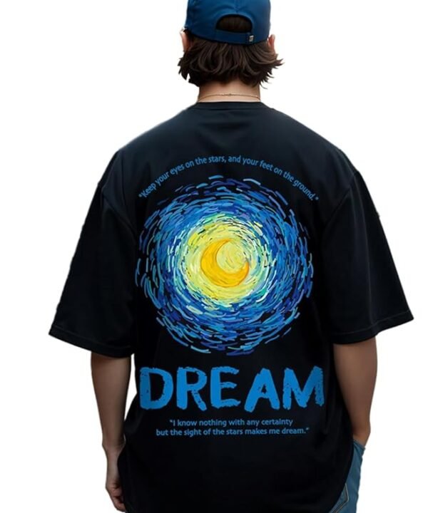 Men's 100% Cotton 220 GSM Graphic Print Oversized Fit Round Neck T-Shirt