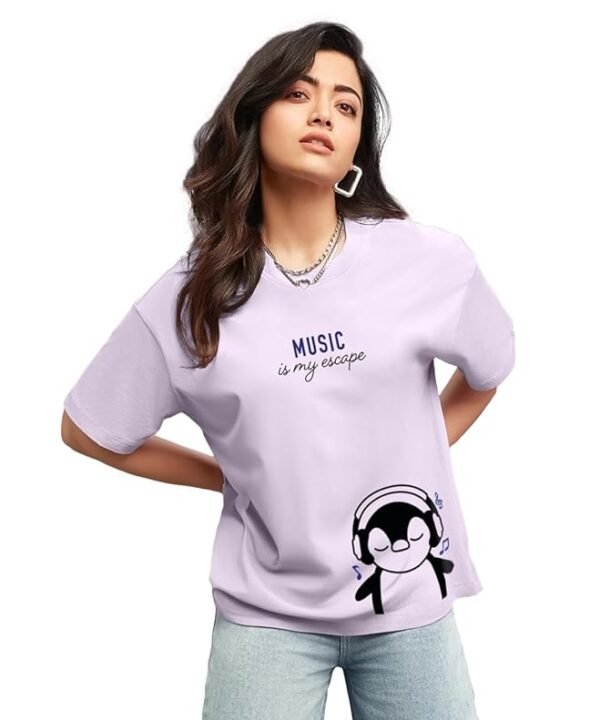 Women's Graphic Printed 100% Cotton T-Shirt - Oversized Fit, Round Neck, Half Sleeves
